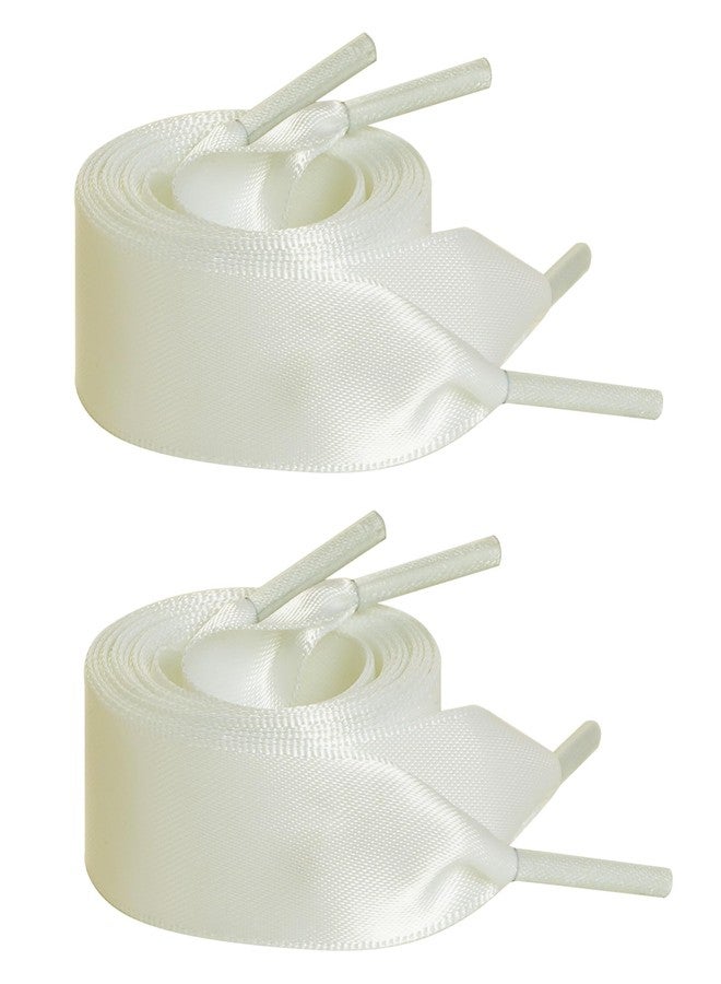 Marrywindix 2 Pairs 47" Flat Satin Ribbon Shoelaces Beige Silk Shoestrings Wide Shoe Laces for Sneakers Skate Shoes Boots Sport Shoes - Image 1